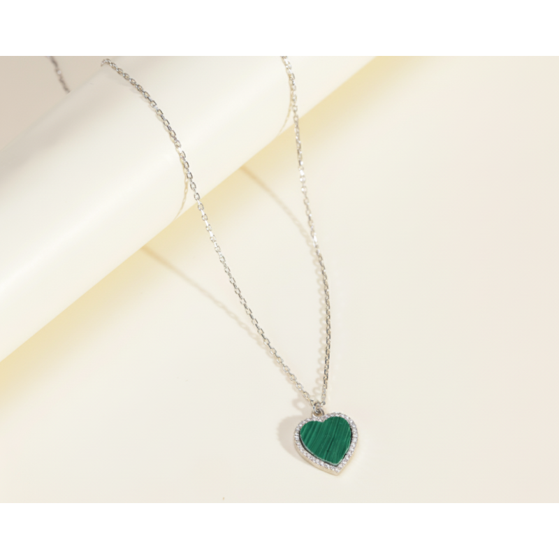 Zia Malachite Heart Zircon Charm Necklace Zia Malachite Heart Zircon Charm Necklace