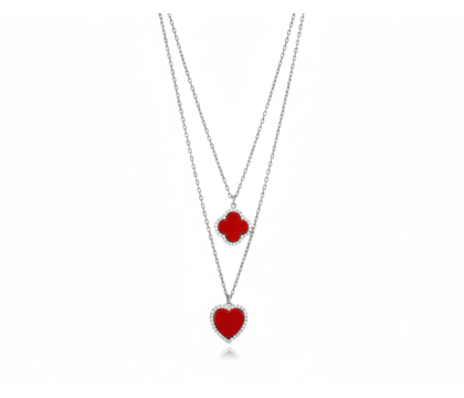 Zia Red Heart Silver Necklace – Zircon & Malachite