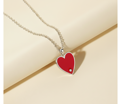 Zia Big Red Enamel Heart Necklace – 925 Silver Handcrafted