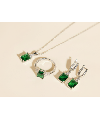 Zia Silver Emerald Women Set – Necklace, Earrings & Ring
