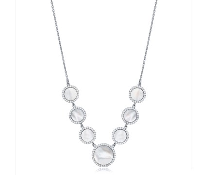 Zia Mother of Pearl & CZ Round Necklace | 925 Sterling Silver
