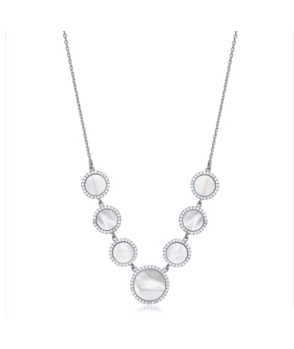 Zia Mother of Pearl & CZ Round Necklace | 925 Sterling Silver