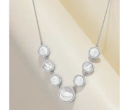 Zia Mother of Pearl & CZ Round Necklace | 925 Sterling Silver