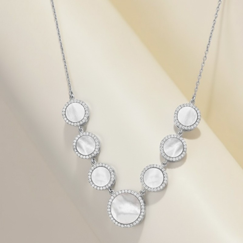Zia Mother of Pearl & CZ Round Necklace | 925 Sterling Silver Zia Mother of Pearl & CZ Round Necklace | 925 Sterling Silver