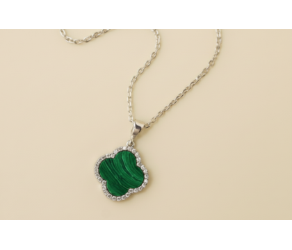 Zia Malachite Zircon Stone Charm Necklace – 925 Silver