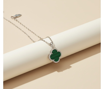 Zia Malachite Zircon Stone Charm Necklace – 925 Silver