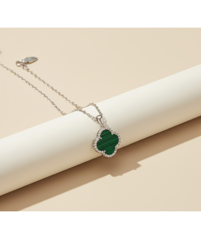 Zia Malachite Zircon Stone Charm Necklace – 925 Silver