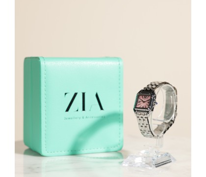 Zia Ladies Silver Watch – Pink Dial, Quartz, 24 mm