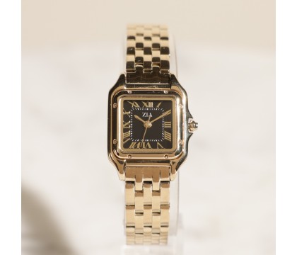 Zia Ladies Gold Watch – Black Dial, Quartz, 24 mm