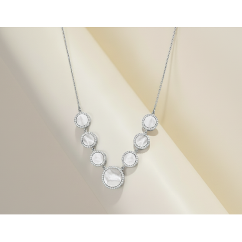 Zia Mother of Pearl & CZ Round Necklace | 925 Sterling Silver Zia Mother of Pearl & CZ Round Necklace | 925 Sterling Silver