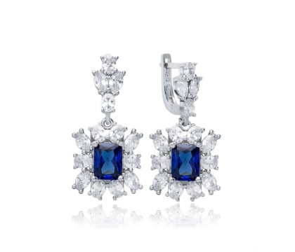 Zia Handcrafted  Sapphire Cluster Drop Earrings  925  Silver