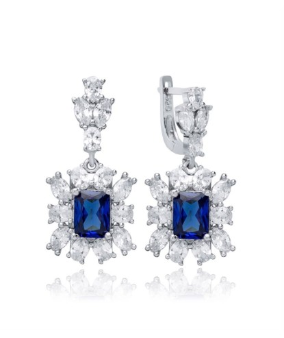 Zia Handcrafted  Sapphire Cluster Drop Earrings  925  Silver
