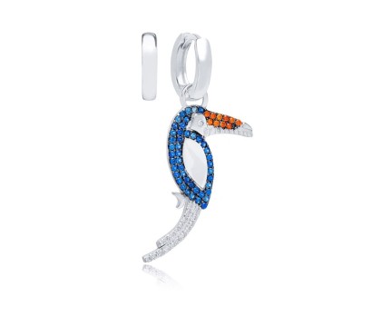 Zia Handcrafted Toucan Charm Hoop Earring, Mix Stone 925 Silver