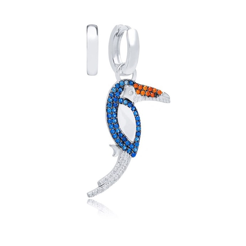 Zia Handcrafted Toucan Charm Hoop Earring, Mix Stone 925 Silver Zia Handcrafted Toucan Charm Hoop Earring, Mix Stone 925 Silver