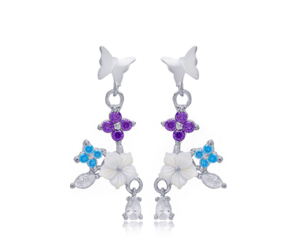 Zia Handcrafted Flower Butterfly Drop Stud Earrings 925 Silver