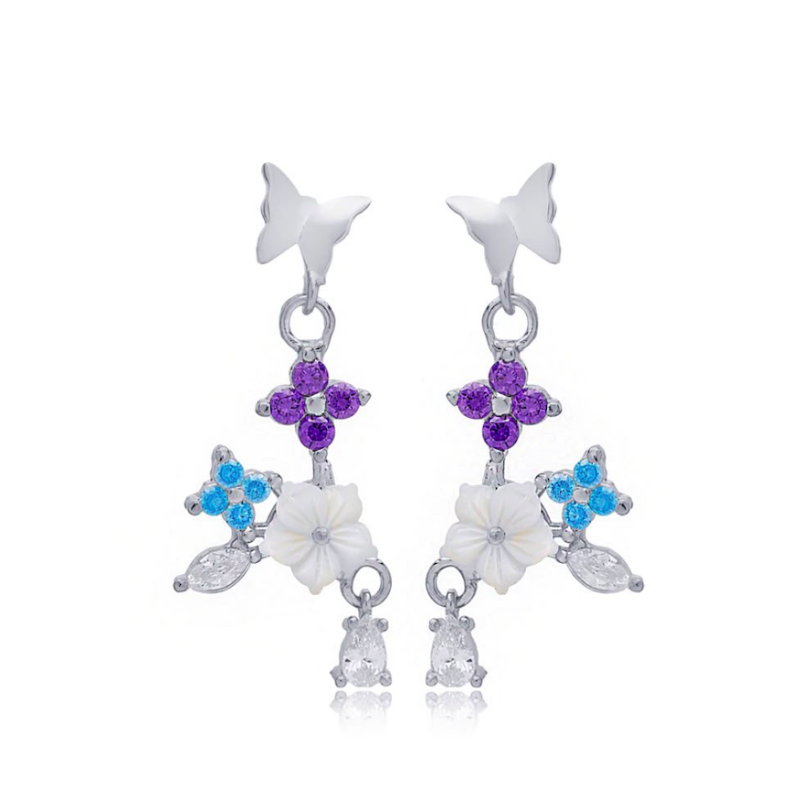 Zia Handcrafted Flower Butterfly Drop Stud Earrings 925 Silver Zia Handcrafted Flower Butterfly Drop Stud Earrings 925 Silver