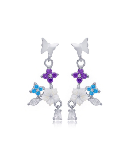 Zia Handcrafted Flower Butterfly Drop Stud Earrings 925 Silver