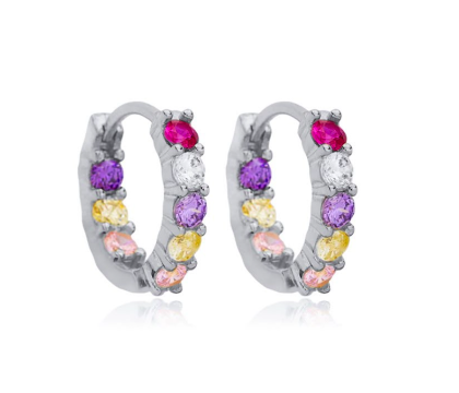 Zia Mixstone Colorful Drop Cuff Stud Earrings 925 Silver