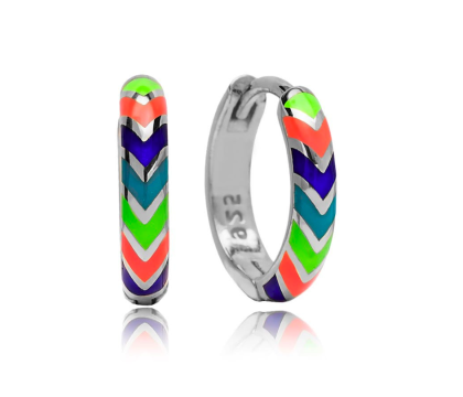 Zia Summer Neon Chevron Enamel Huggie Hoop Earrings, 925 Silver