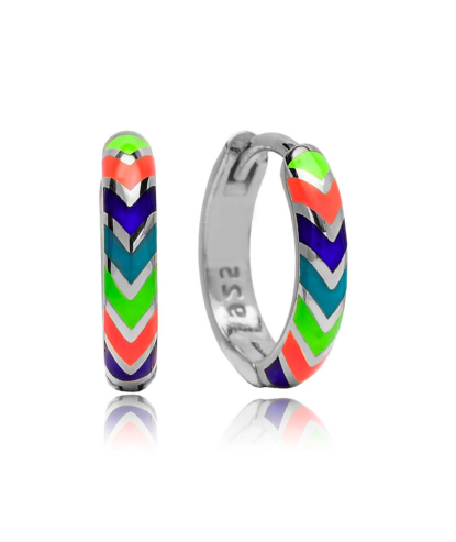 Zia Summer Neon Chevron Enamel Huggie Hoop Earrings, 925 Silver