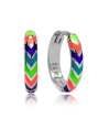 Zia Summer Neon Chevron Enamel Huggie Hoop Earrings, 925 Silver Zia Summer Neon Chevron Enamel Huggie Hoop Earrings, 925 Silver