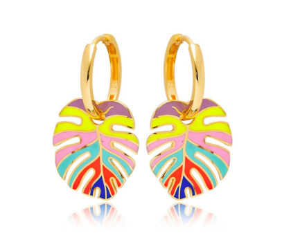 Zia Summer Palm Leaf Hoop Earrings 22 K Gold Plated