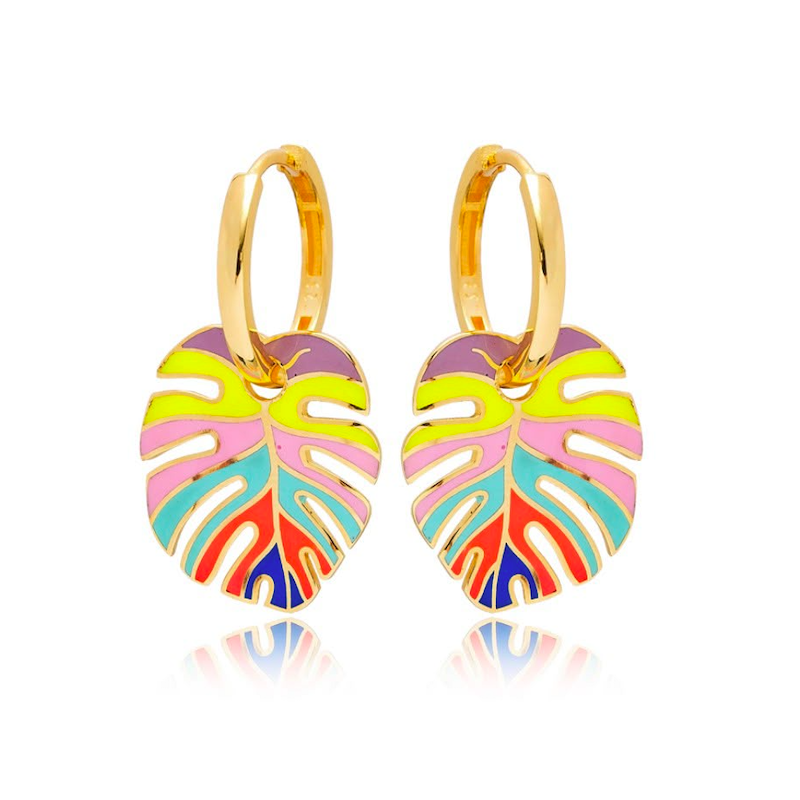 Zia Summer Palm Leaf Hoop Earrings 22 K Gold Plated Zia Summer Palm Leaf Hoop Earrings 22 K Gold Plated