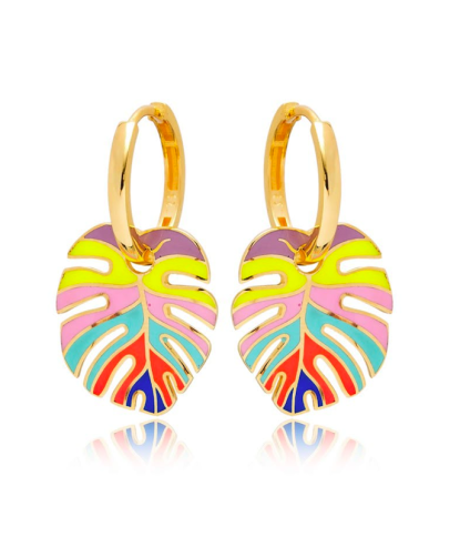 Zia Summer Palm Leaf Hoop Earrings 22 K Gold Plated