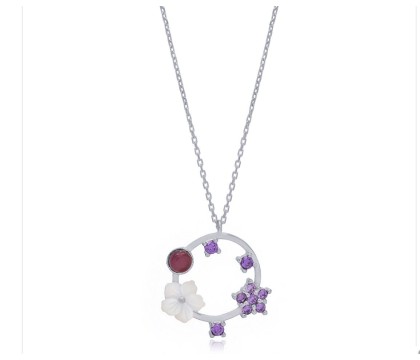 Zia Summer Flower Necklace, Pearl & Amethyst Stones 925 Ssilver