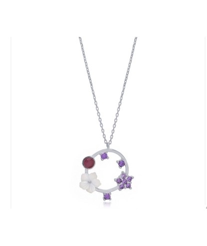 Zia Summer Flower Necklace, Pearl & Amethyst Stones 925 Ssilver