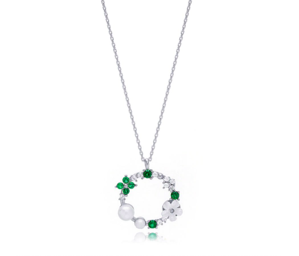 Zia Summer Emerald & Seed Pearl Pendant Necklace 925 Silver
