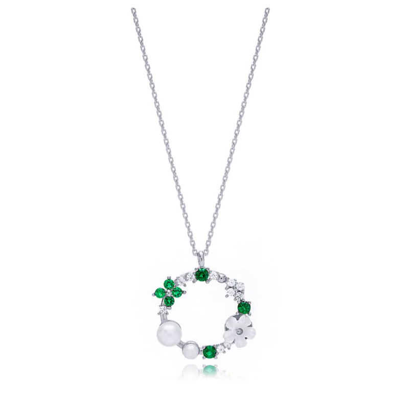 Zia Summer Emerald & Seed Pearl Pendant Necklace 925 Silver Zia Summer Emerald & Seed Pearl Pendant Necklace 925 Silver