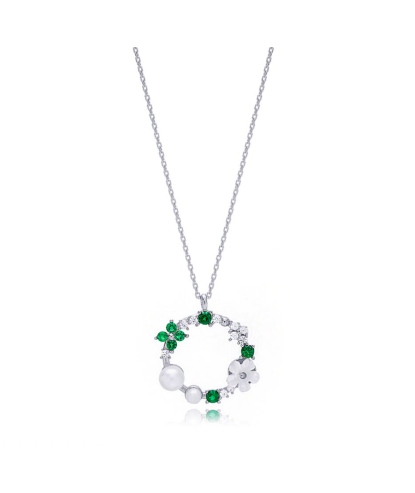 Zia Summer Emerald & Seed Pearl Pendant Necklace 925 Silver