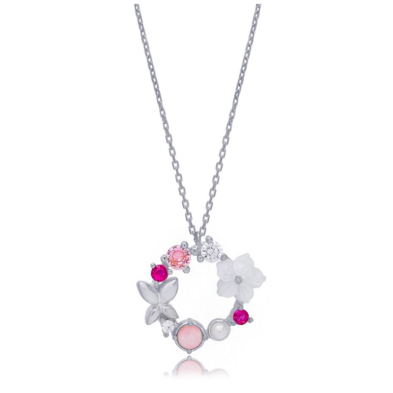 Zia Summer Flower Butterfly Round Charm Pendant Necklac 925 Silver Zia Summer Flower Butterfly Round Charm Pendant Necklac 925 Silver