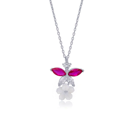 Zia Ruby Zircon Dainty Flower Charm Pendant Necklace 925 Silver