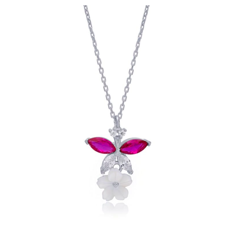 Zia Ruby Zircon Dainty Flower Charm Pendant Necklace 925 Silver Zia Ruby Zircon Dainty Flower Charm Pendant Necklace 925 Silver