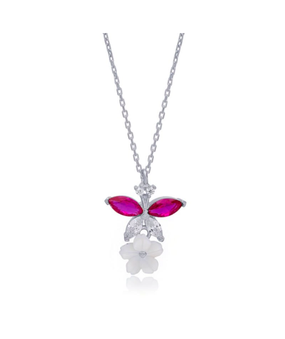 Zia Ruby Zircon Dainty Flower Charm Pendant Necklace 925 Silver