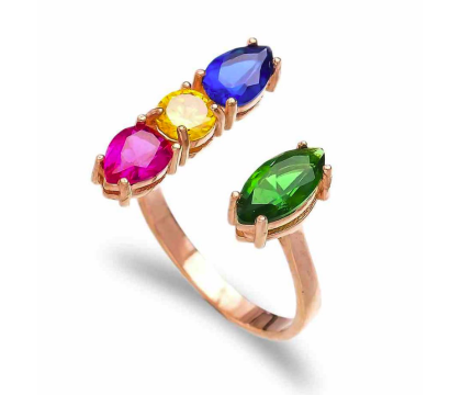 Zia Summer Adjustable Open Ring Mix Stone 925 Silver
