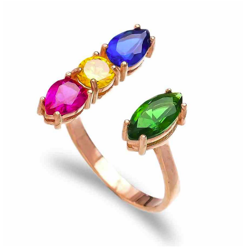 Zia Summer Adjustable Open Ring Mix Stone 925 Silver Zia Summer Adjustable Open Ring Mix Stone 925 Silver