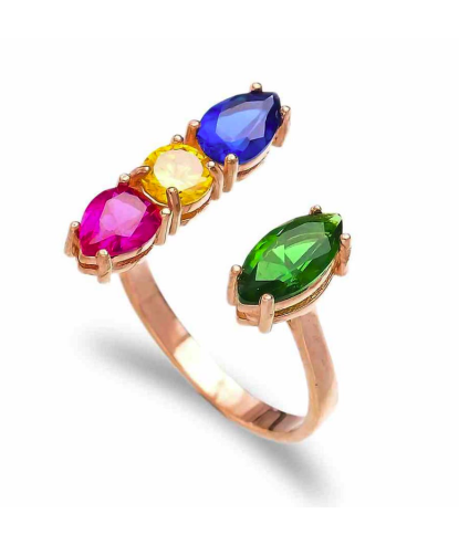 Zia Summer Adjustable Open Ring Mix Stone 925 Silver