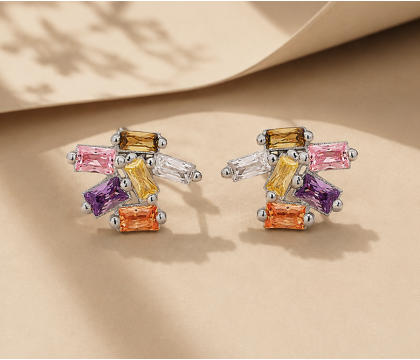 Zia Handcrafted Mix Stone Earrings 925 Silver
