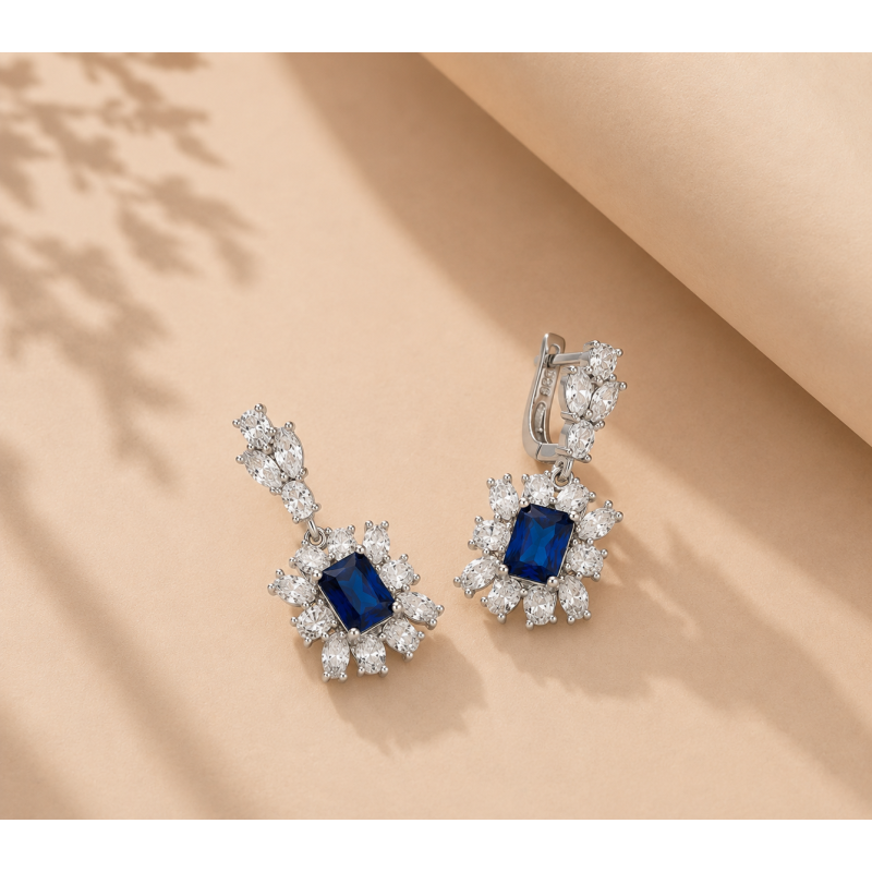 Zia Handcrafted Sapphire Cluster Drop Earrings 925 Silver Zia Handcrafted Sapphire Cluster Drop Earrings 925 Silver
