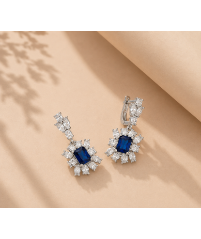 Zia Handcrafted  Sapphire Cluster Drop Earrings  925  Silver
