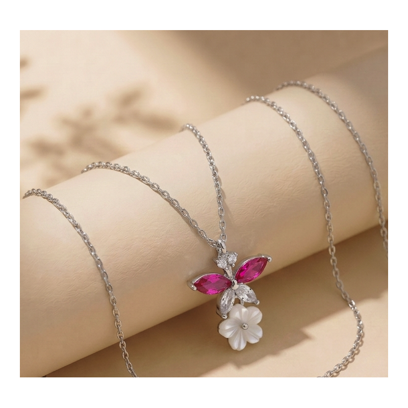 Zia Ruby Zircon Dainty Flower Charm Pendant Necklace Zia Ruby Zircon Dainty Flower Charm Pendant Necklace