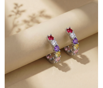 Zia Mixstone Colorful Drop Cuff Stud Earrings 925 Silver