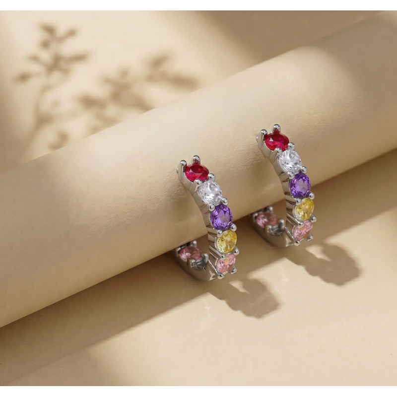 Zia Mixstone Colorful Drop Cuff Stud Earrings