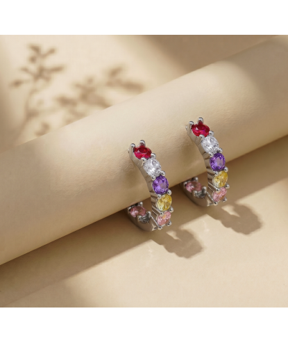 Zia Mixstone Colorful Drop Cuff Stud Earrings 925 Silver