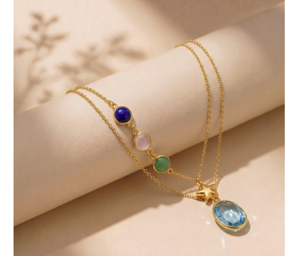 Zia Handcrafted Summer Layered Necklace 22 K Gold Plated