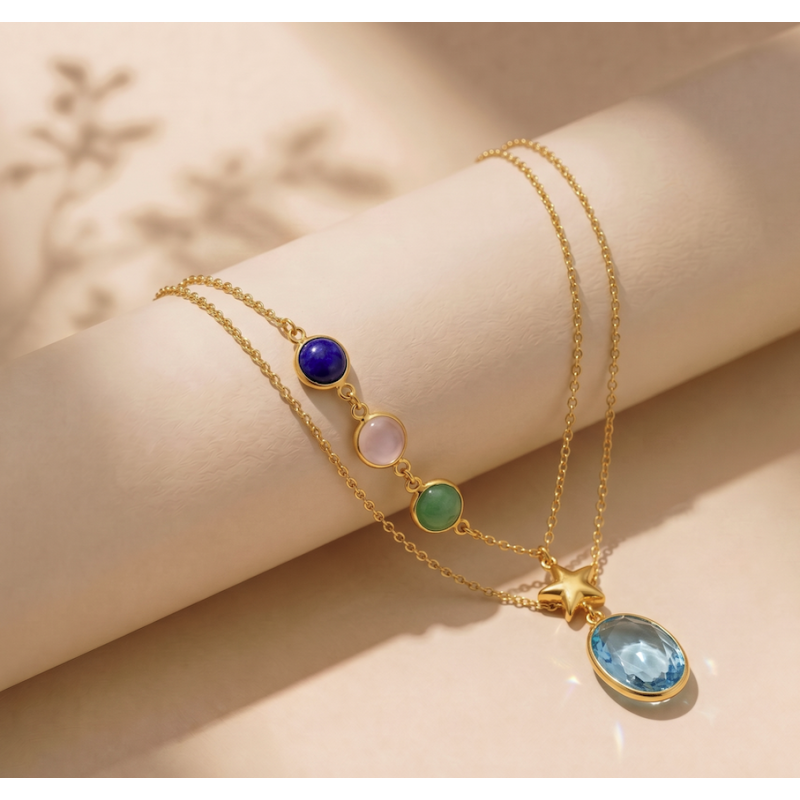 Zia Handcrafted Summer Layered Necklace 22 K Gold Plated Zia Handcrafted Summer Layered Necklace 22 K Gold Plated
