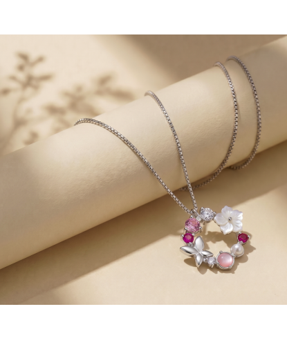 Zia Summer Flower Butterfly Round Charm Pendant Necklac 925  Silver